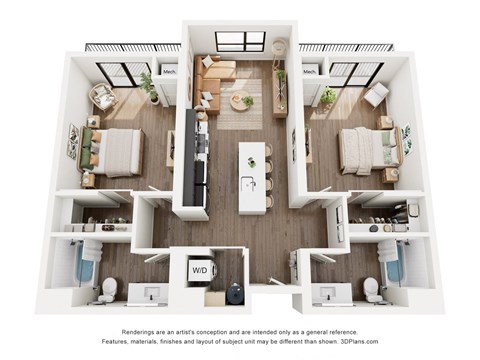Floor plan for 2 beds, 2 baths, 1094 sqft